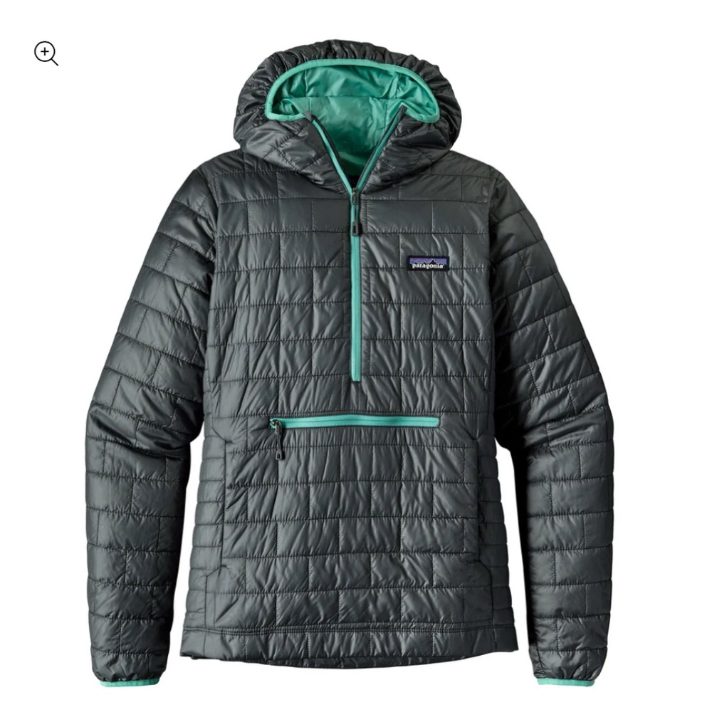 Patagonia Gray Puffer Anorak with Teal Lining